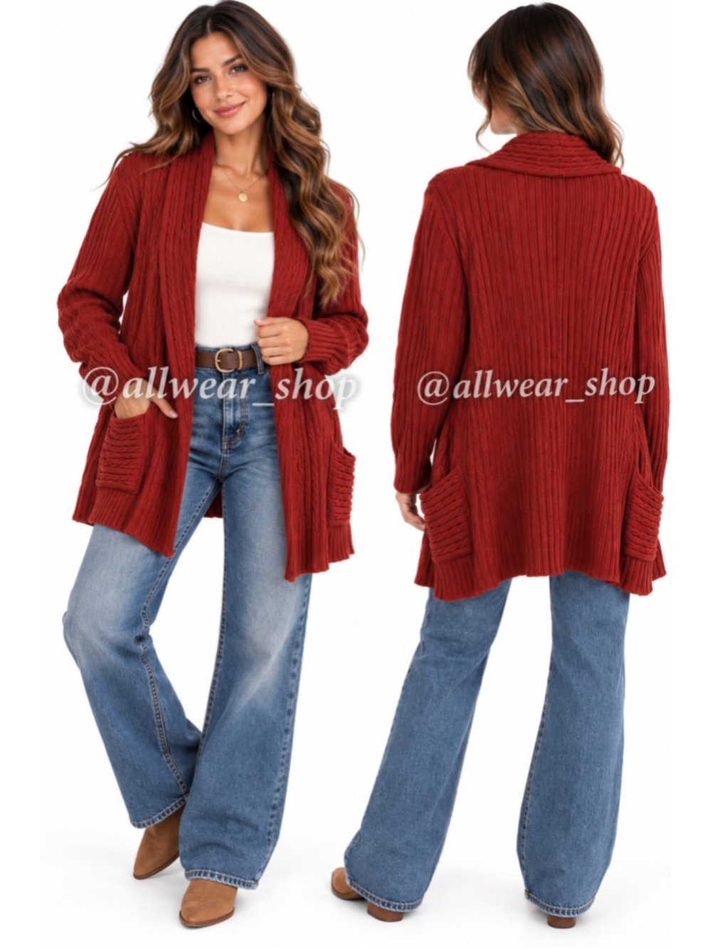Falls Creek Women’s Small Rust Cable Knit Open Front Cardigan Sweater Fall